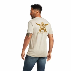 Ariat® Men's Longhorn Khaki Heather Short Sleeve T-Shirt 10039925