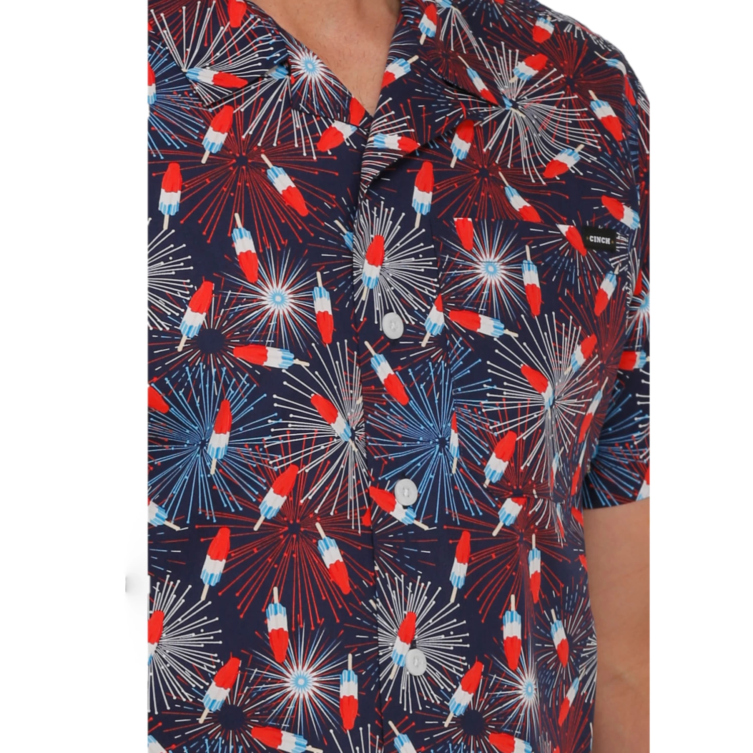 Cinch Men's Firework Graphic Button Down Navy Short Sleeve Shirt MTW1401006 - Image 2