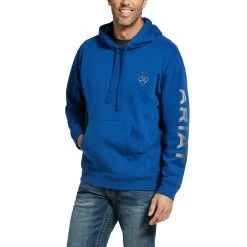 Ariat® Men's Stencil Logo Brushed Fleece Cobalt Hoodie 10033146