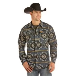 Powder River Outfitters Men's Blue Aztec Shirt Jacket 92-2686