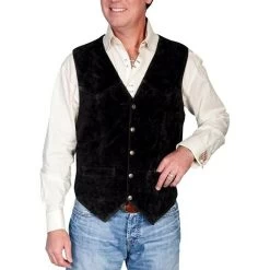 Scully Men's Black Calf Suede Snap Front Western Vest 507-214