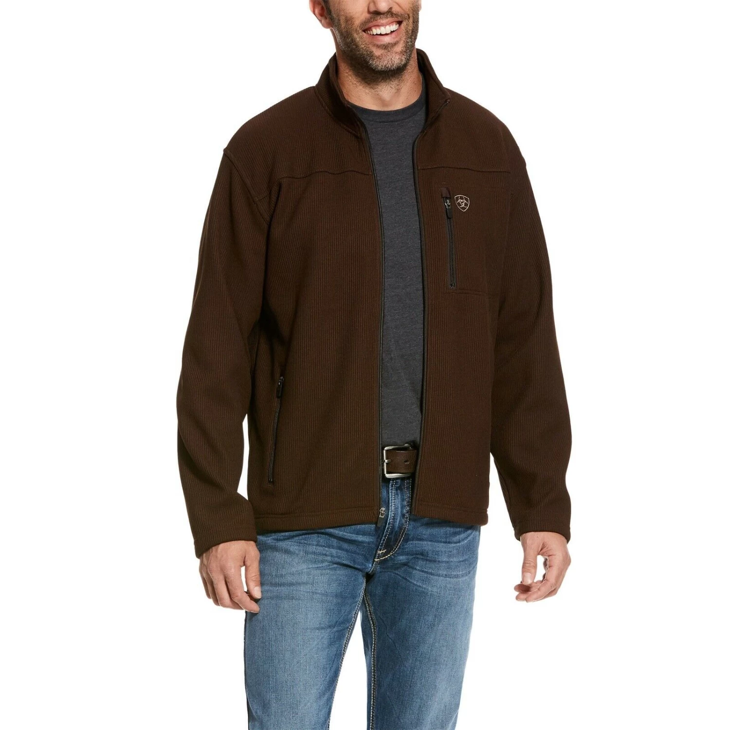 Ariat® Men's DuraTEK Dark Brew Brown Ribbed Fleece Jacket 10028392