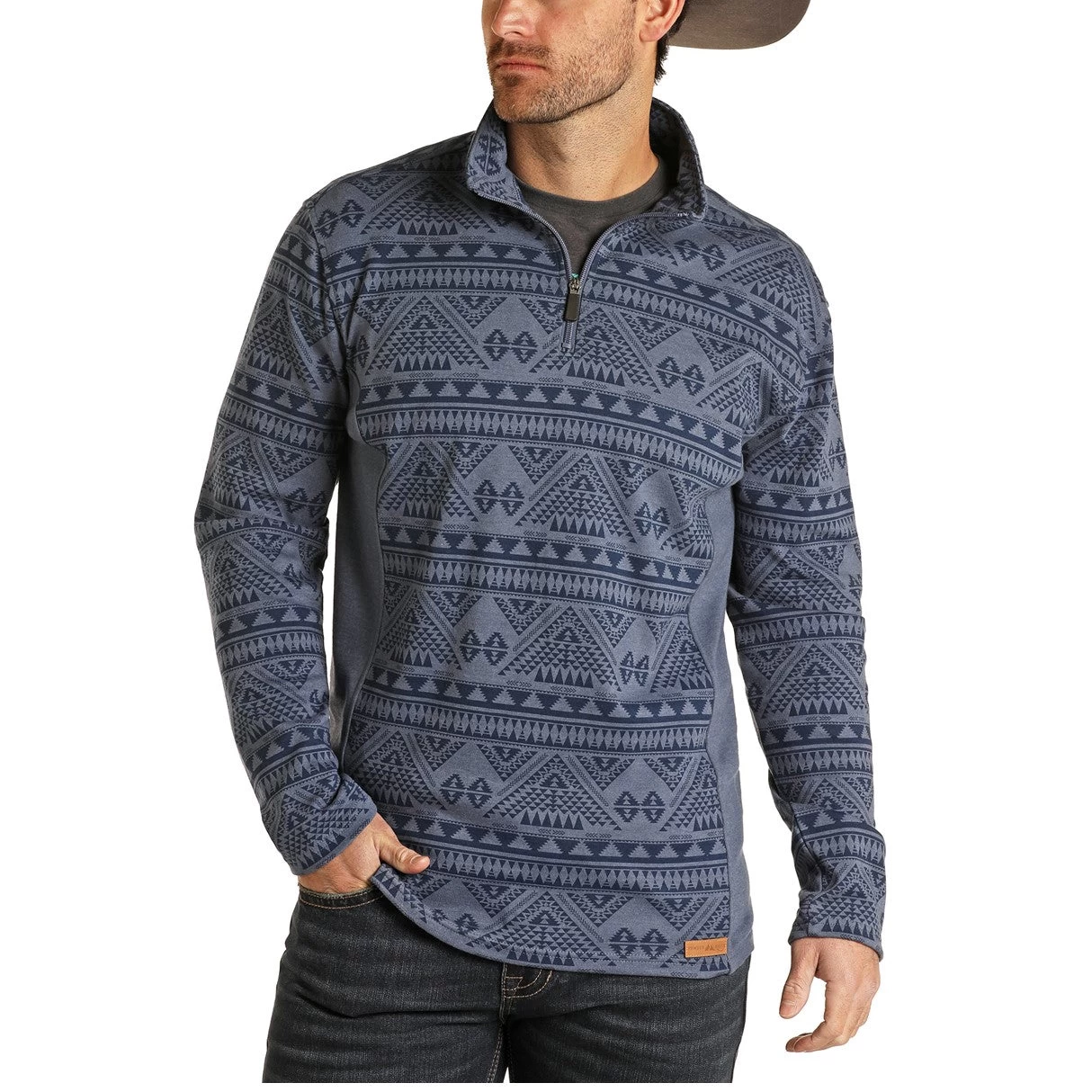 Powder River Men's Indigo Heather Aztec 1/4 Zip Pullover 91-1034-41