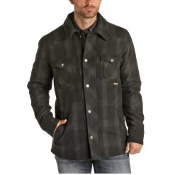 Powder River Men's Charcoal Plaid Wool Commander Jacket 92-1007-02