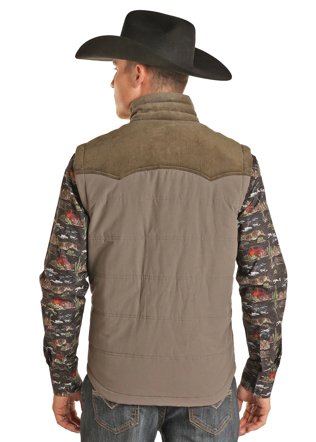 Rock & Roll Cowboy Men's Performance Nylon & Corduroy Grey Vest 98-1109 - Image 2