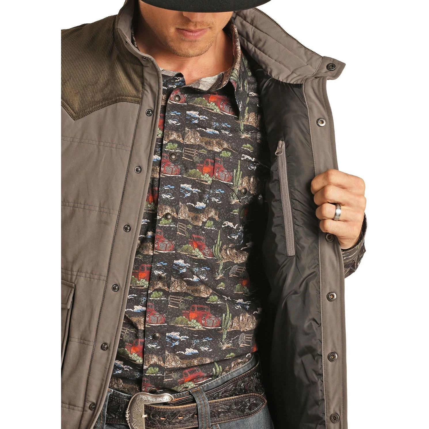 Rock & Roll Cowboy Men's Performance Nylon & Corduroy Grey Vest 98-1109 - Image 3