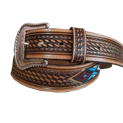 Brighton Men's "Tan Sierra" Sunrise Basket Weave Leather Belt C14134