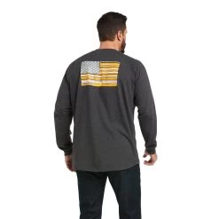 Ariat Men's Rebar CottonStrong™ Brand Flag Charcoal LS T-Shirt 10037700