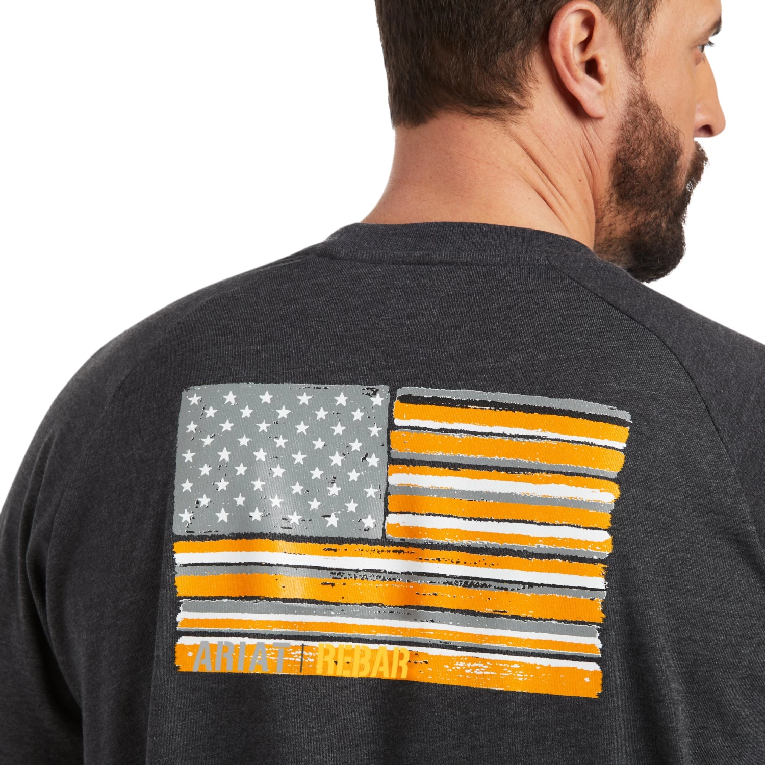 Ariat Men's Rebar CottonStrong™ Brand Flag Charcoal LS T-Shirt 10037700 - Image 3