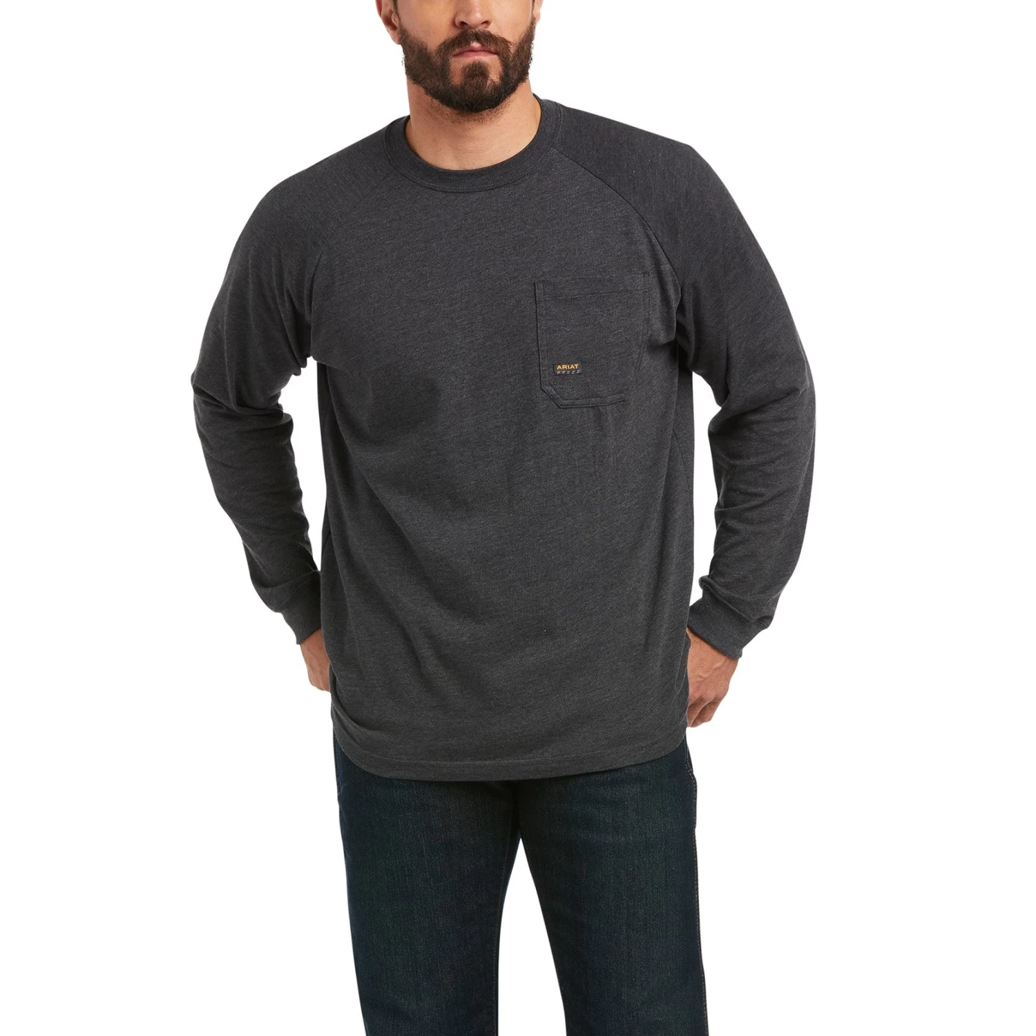 Ariat Men's Rebar CottonStrong™ Brand Flag Charcoal LS T-Shirt 10037700 - Image 2