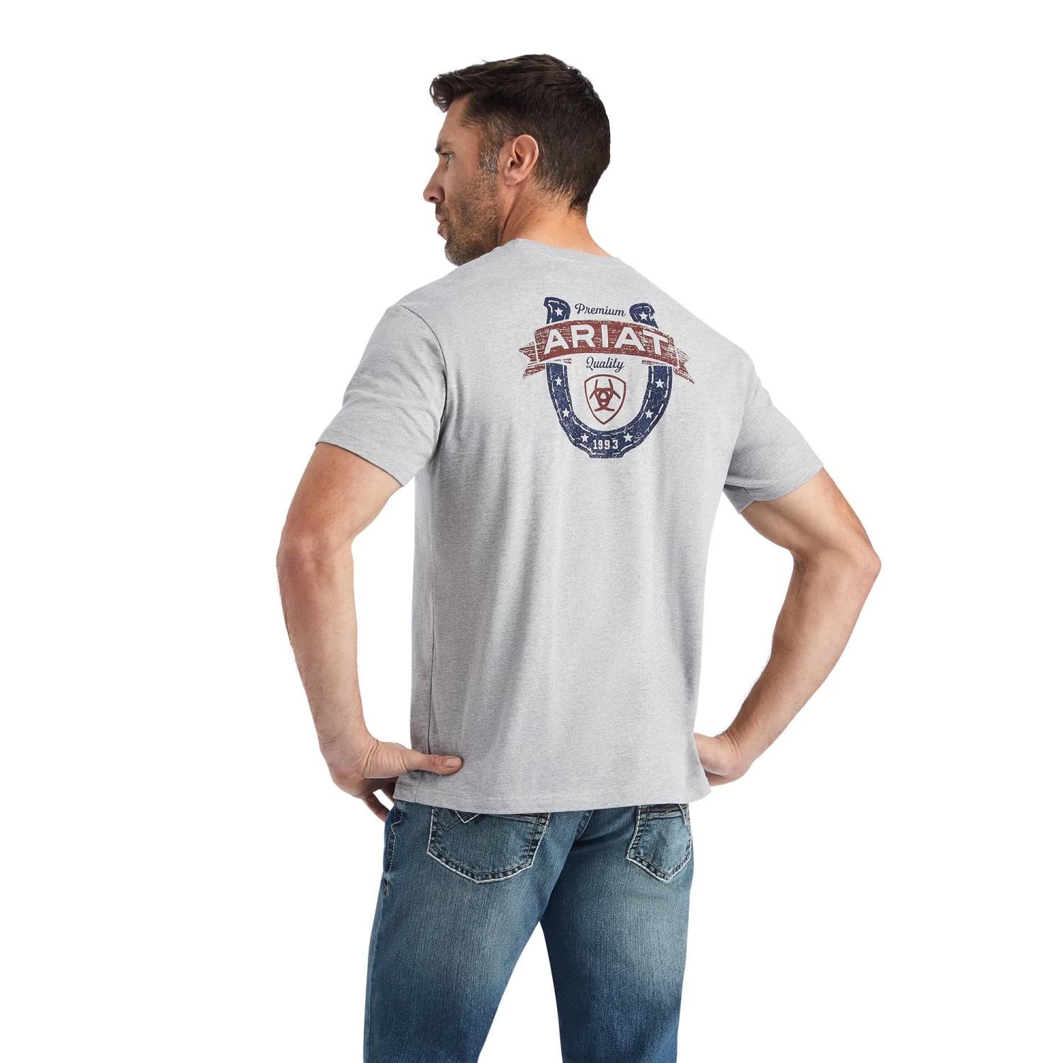 Ariat® Men's Lucky Horseshoe Grey Heather T-Shirt 10042653