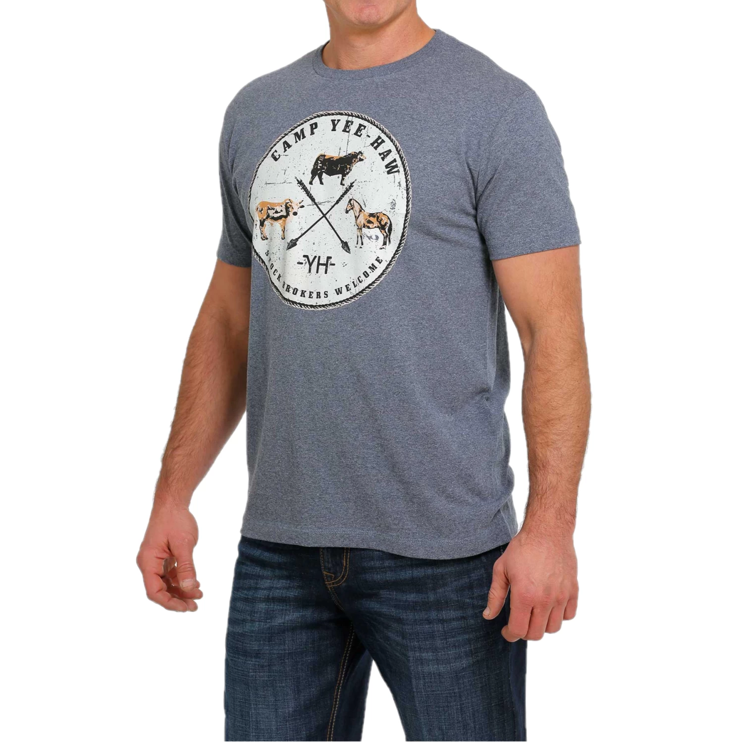 Cinch® Men's "Camp Yee-Haw" Graphic Heather Blue T-shirt MTT1690543 - Image 3