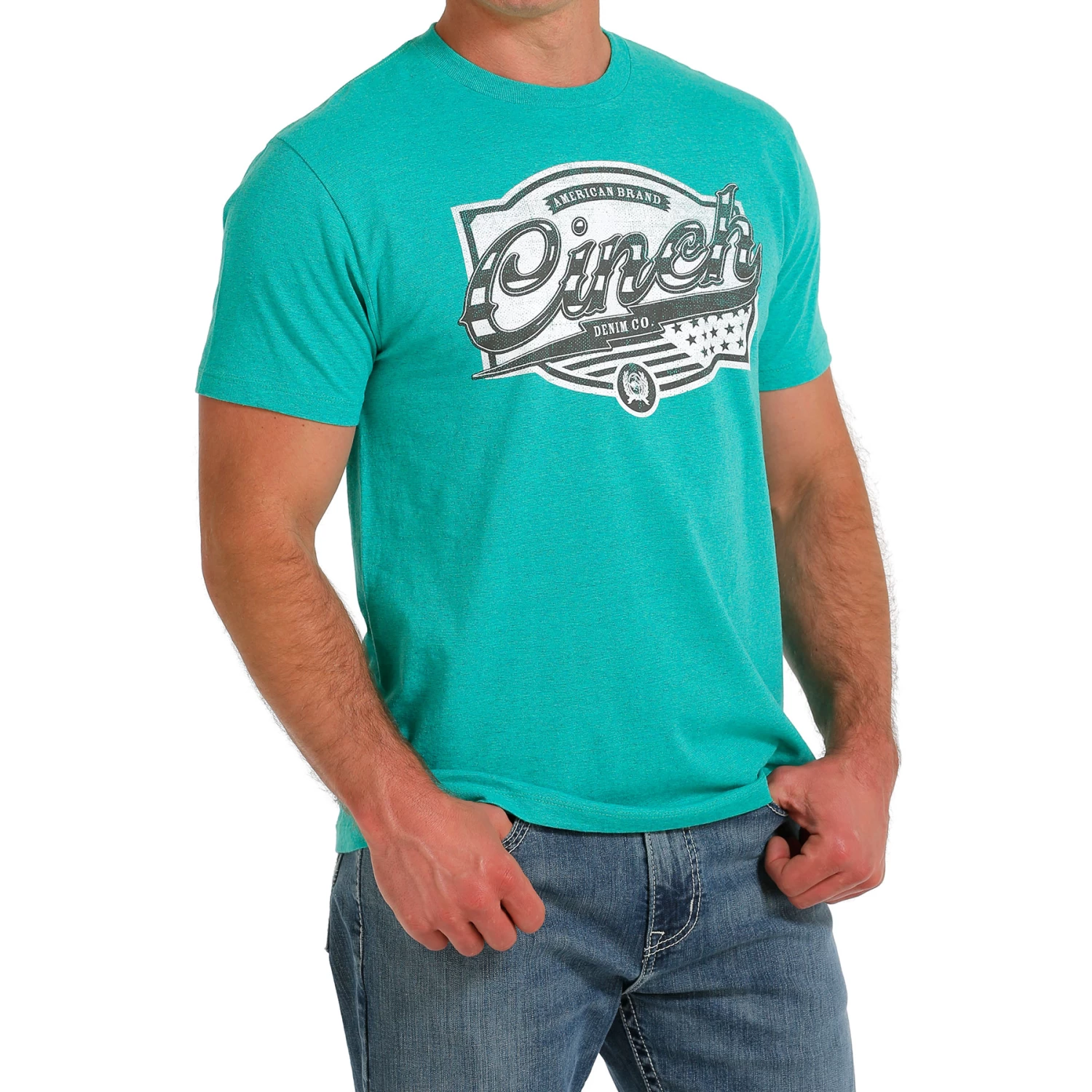 Cinch Men's Turquoise American Bran Denim Co. T-Shirt MTT1690572 - Image 2