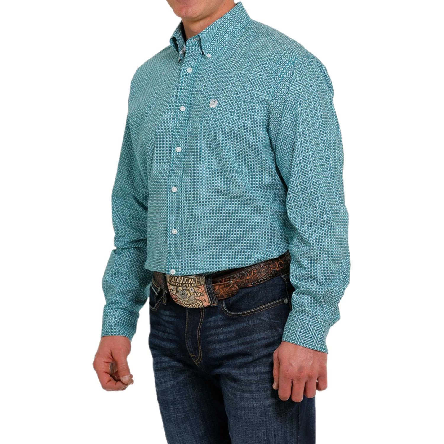 Cinch® Men's Plain Weave Print Teal Button Down Shirt MTW1105498 - Image 2