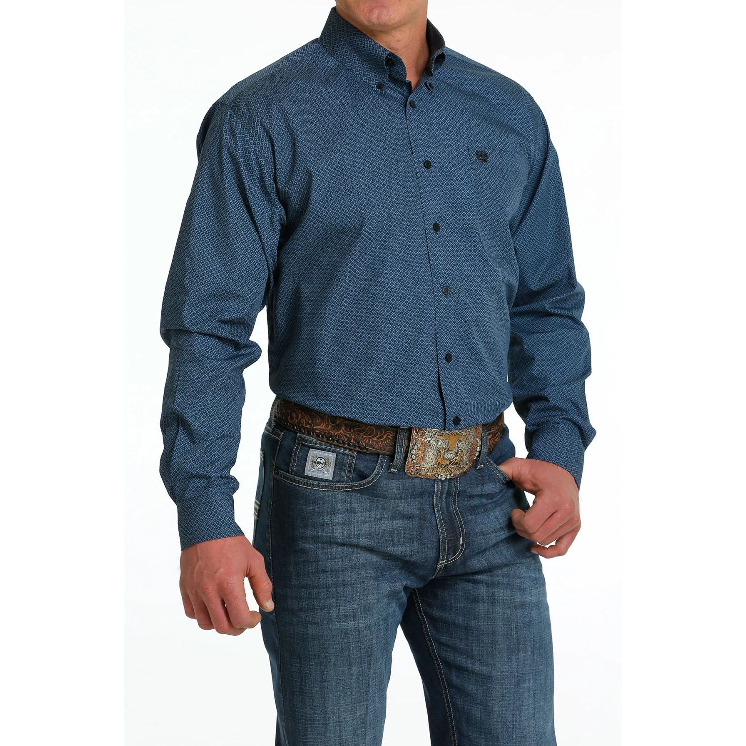 Cinch® Men's Diamond Printed Blue Button Down Shirt MTW1105510 - Image 2