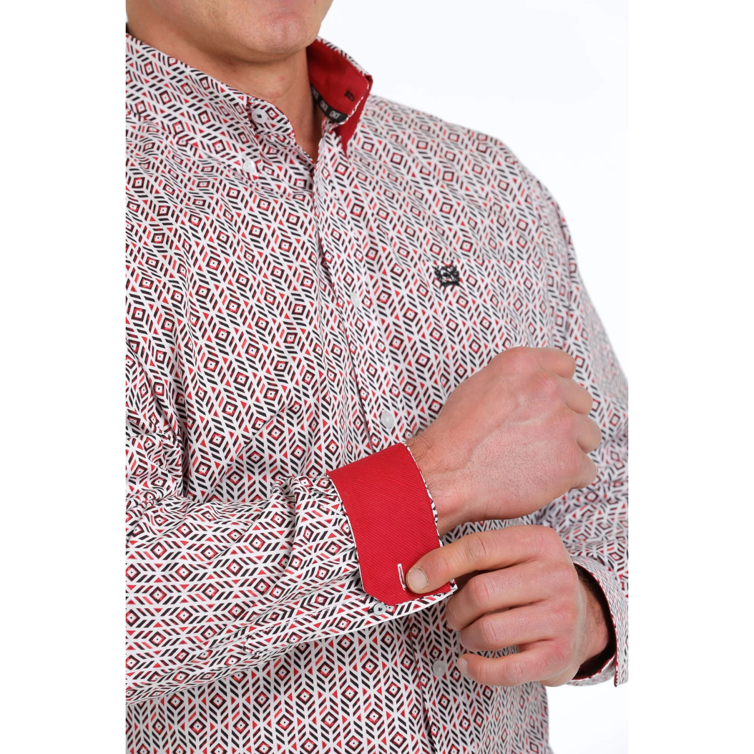 Cinch® Men's White & Red Geometric Print Western Shirt MTW1105525 - Image 3
