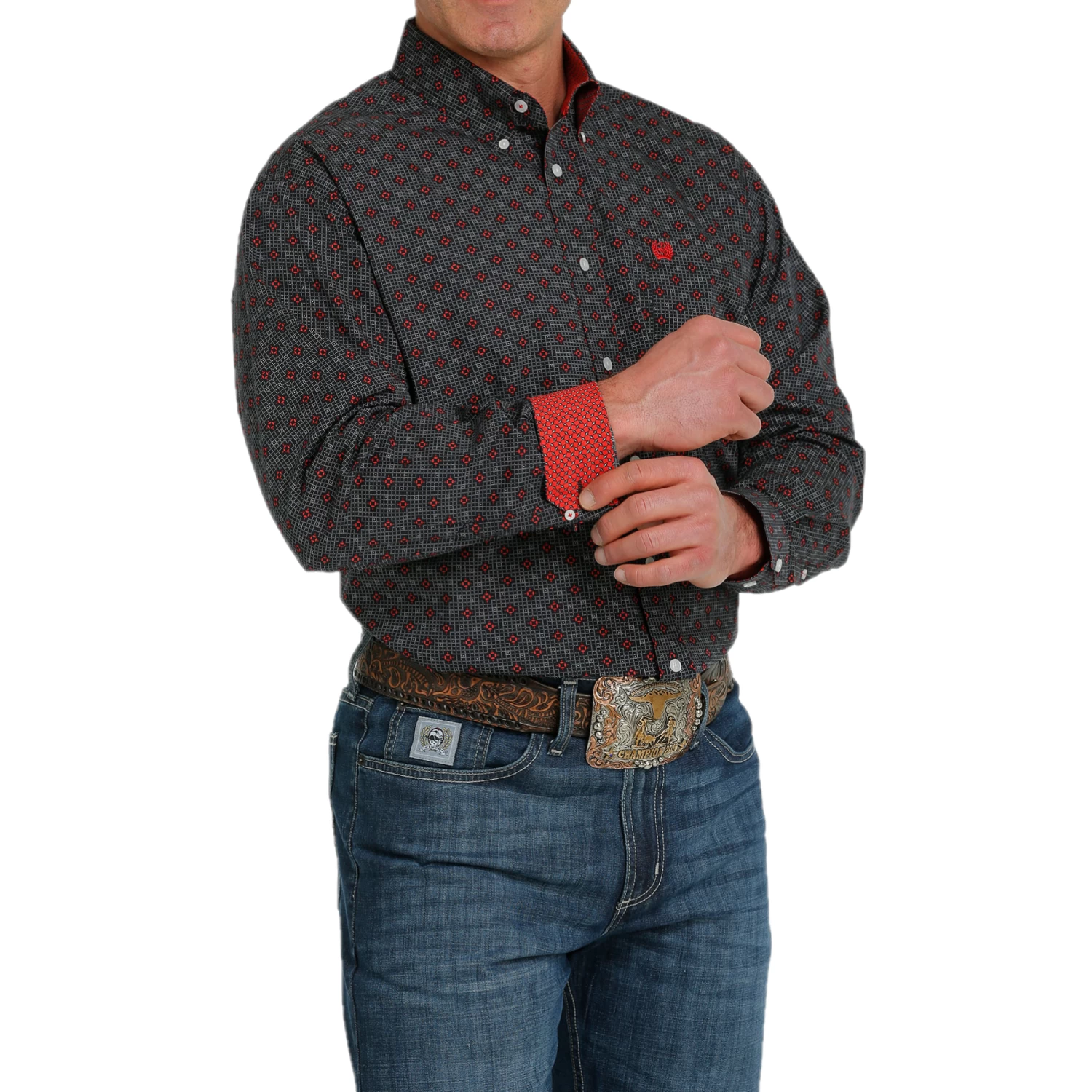 Cinch® Men's Black Geometric Printed Button Down Shirt MTW1105550 - Image 2