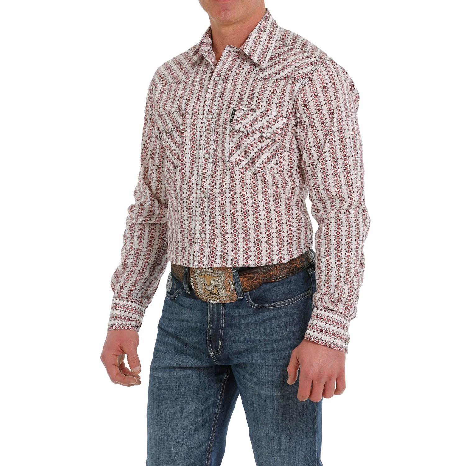 Cinch® Men's Modern Red & White Geometric Print Snap Shirt MTW1301063 - Image 2