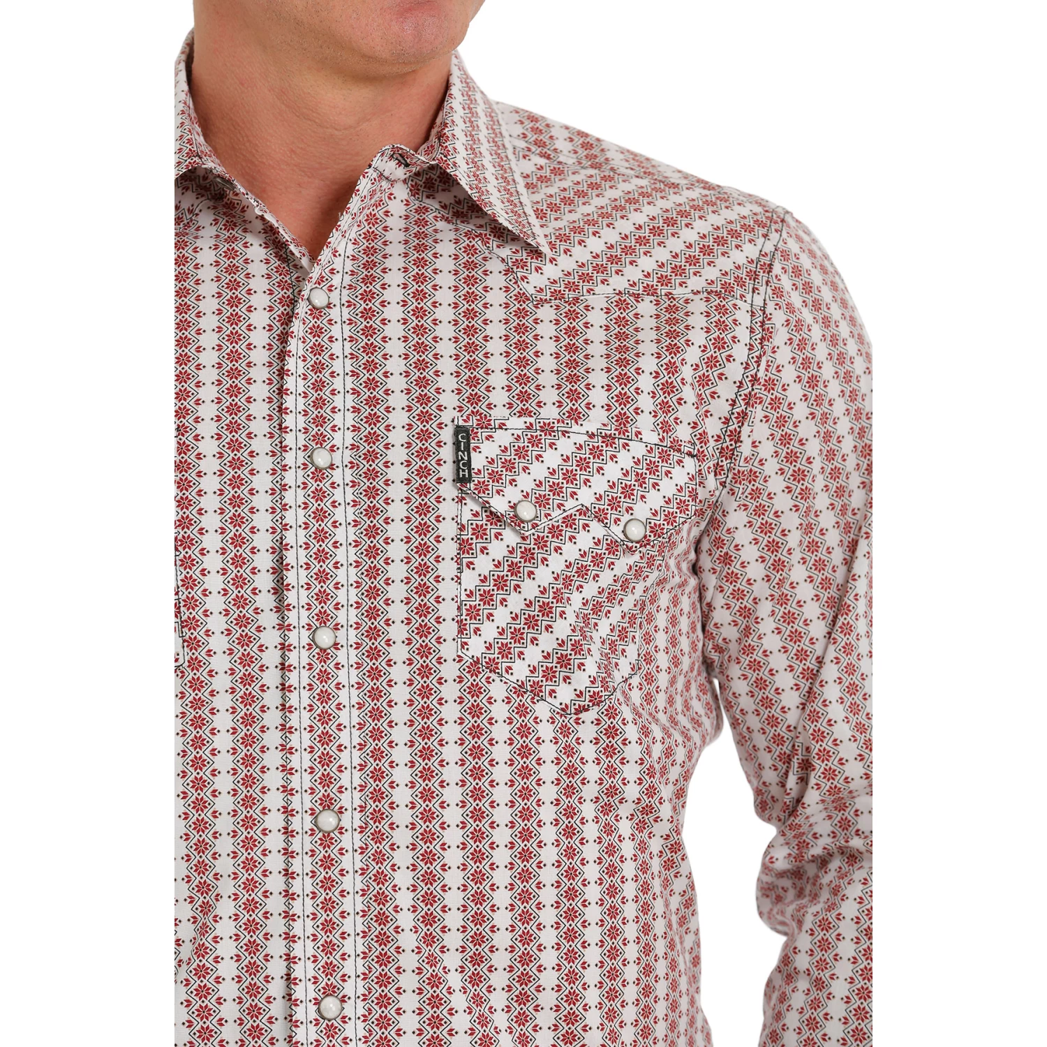 Cinch® Men's Modern Red & White Geometric Print Snap Shirt MTW1301063 - Image 3