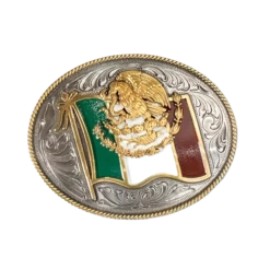 Ariat Men's Oval Mexican Flag Sliver Belt Buckle A37024