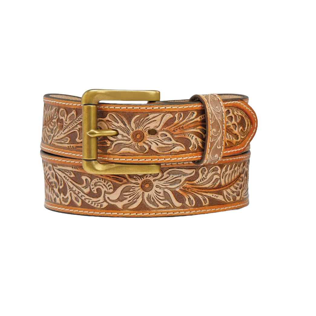 Brighton Men's Natural Floral Tan Leather Belt C14124