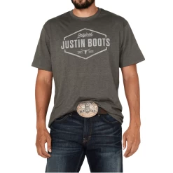 Justin Men's Hexagon Outline Heather Charcoal T-shirt J-G3228