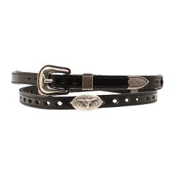 M&F WesternLonghorn & Silver Buckle Accent Black Hatband DH100