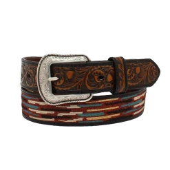 3D Men's Tooled Tabs Woven Inlay Black Belt D100012301