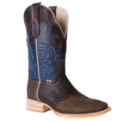Rockin Leather Men's Navy/Brown Tooled Overlay Boots 1101
