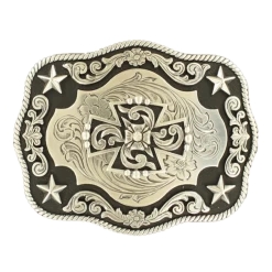 Nocona Unisex Rectangle Silver Cross Stars Belt Buckle 37704