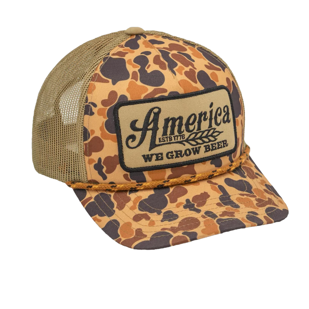 Rural Cloth We Grow Beer Old School Camo Trucker Cap WGB-H10