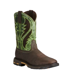 Ariat® Men's WorkHog Wide Square Toe Brown & Green Work Boots 10020083