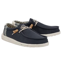 Hey Dude Men's Wally Linen Natural Navy Shoes 110792568