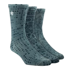 Ariat® Unisex 3-Pack Charm Four Leaf Clover Doodle Crew Socks 10041365