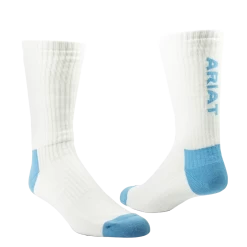 Ariat 3 Pack Cotton White & Blue Crew Socks AR2239-200