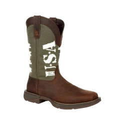 Durango Men's Rebel Army Green USA Print Square Toe Boot DDB0313