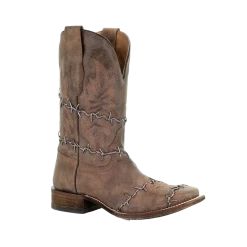 Corral Boots Corral® Men's Brown Woven Barbed Wire Design Square Toe Boots A3532