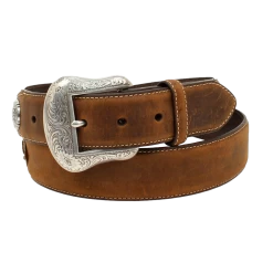 Nocona Men's Lace Arrow Concho Tab Brown Leather Belt N2441644