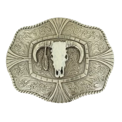 Nocona Engraved Longhorn Skull Belt Buckle 37403
