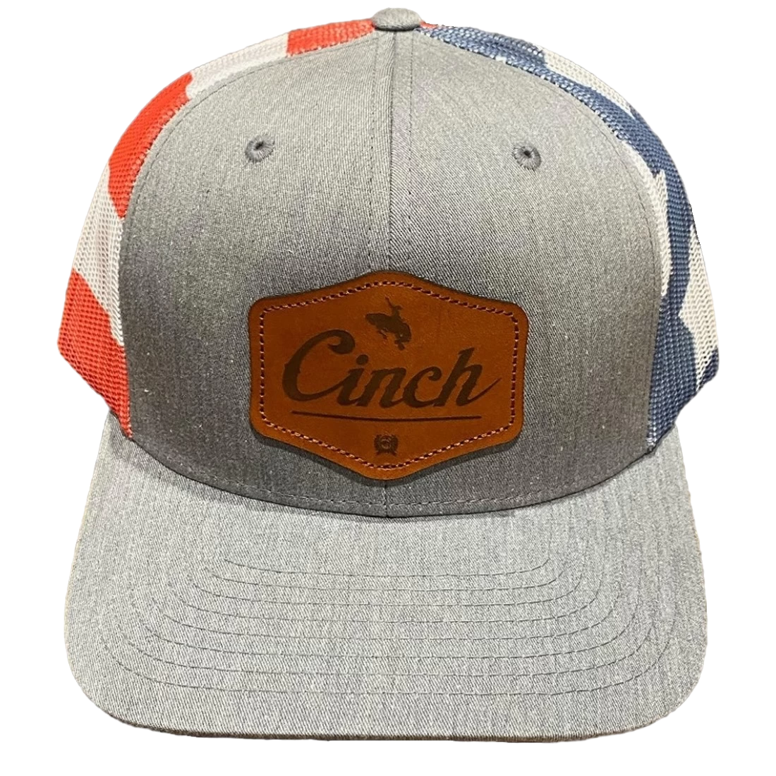 Cinch Men's Grey W/ Flag Mesh Leather Patch Trucker Cap MCC0800009