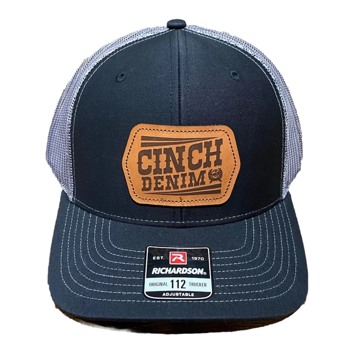 Cinch Men's Black & Grey Mesh Leather Patch Trucker Cap MCC0800011