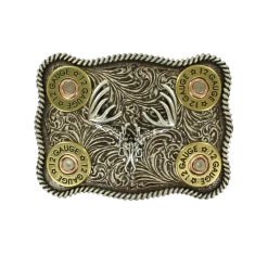 Nocona Silver Buck Skull & Shotgun Shell Belt Buckle 37526