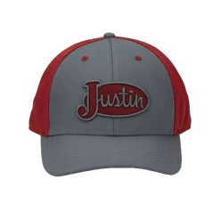 Justin Men's Classic Logo Grey & Red Mesh Snapback Cap JCBC725-GRY