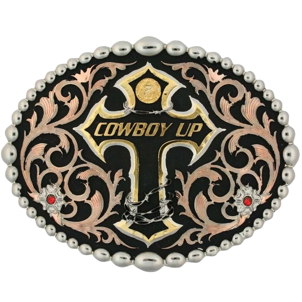 Montana Silversmiths Tri Color Cowboy Up Attitude Belt Buckle 60990