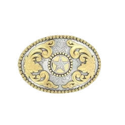 Nocona Western Men's Floral Embossed 2-Toned Star Belt Buckle 3756644