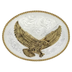 Montana Silversmiths Silver Engraved With Eagle Western Buckle 1460
