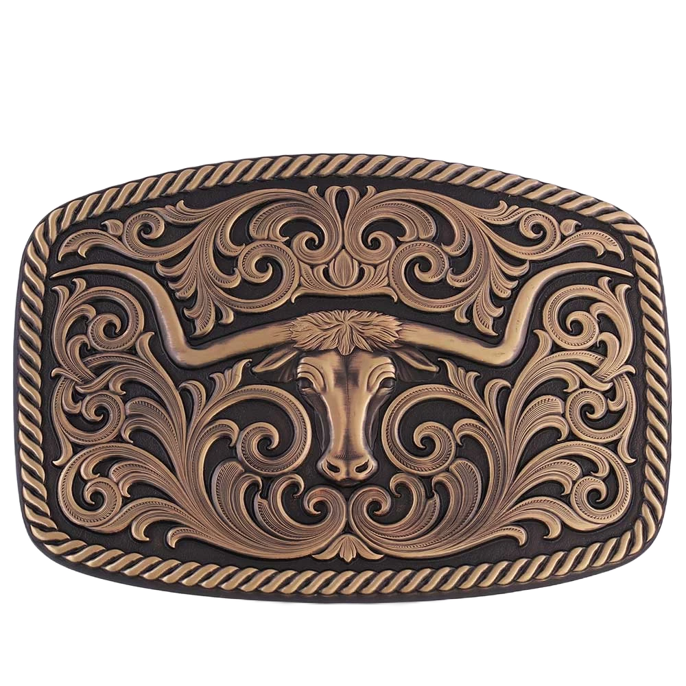 Montana Silversmiths Longhorn & Scrolls Bronze Buckle 33010BLB
