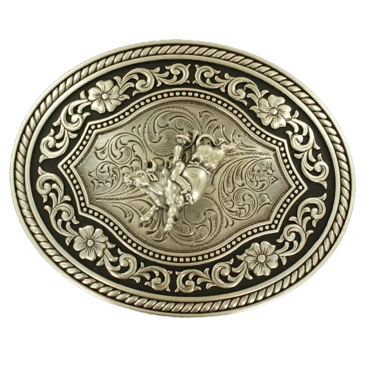 Nocona Silver Scroll & Bull RiderBelt Buckle 37710