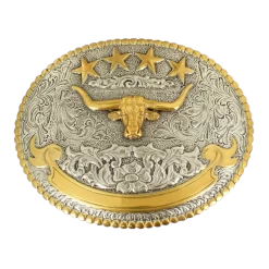 Nocona Mens Silver & Gold Steer Head Belt Buckle 37401