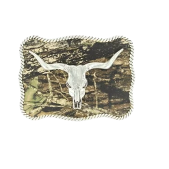 Nocona Mens Camo Longhorn Skull Rectangle Belt Buckle 37964